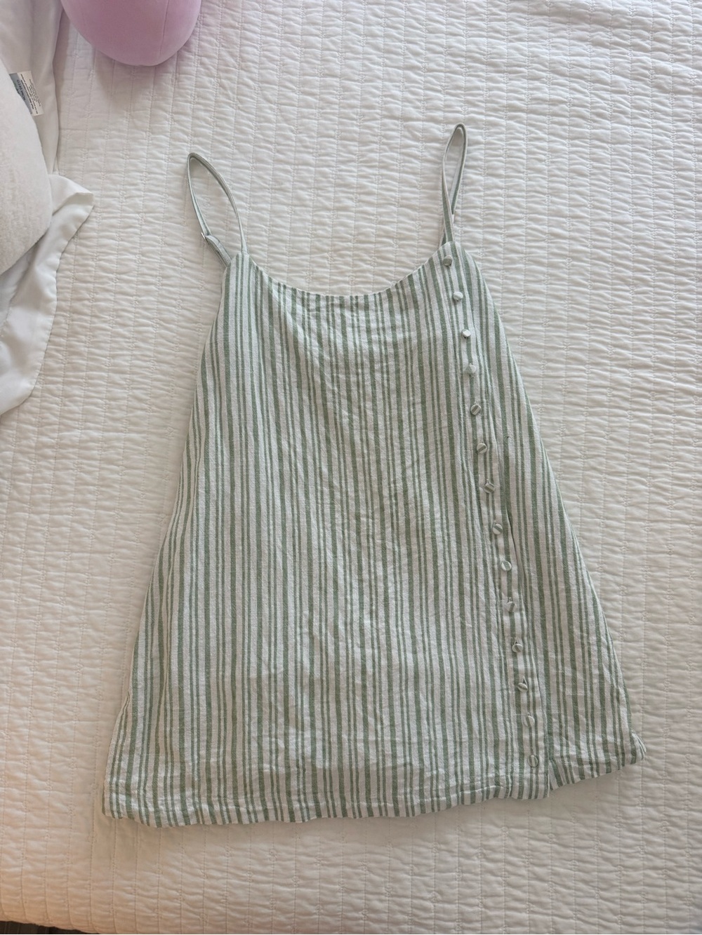 Abercrombie & Fitch Green and White Striped Linen-Blend Dress